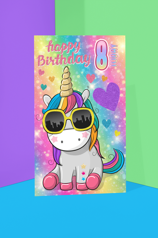 Unicorns Age 8 - Giant Size Birthday Card