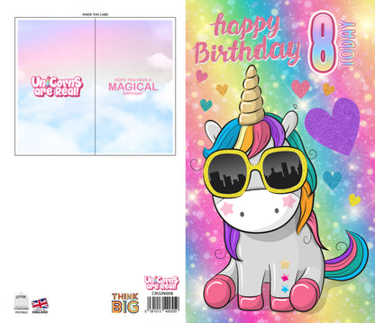 Unicorns Age 8 - Giant Size Birthday Card