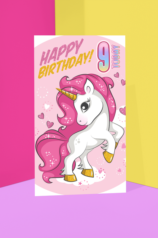 Unicorns Age 9 - Giant Size Birthday Card