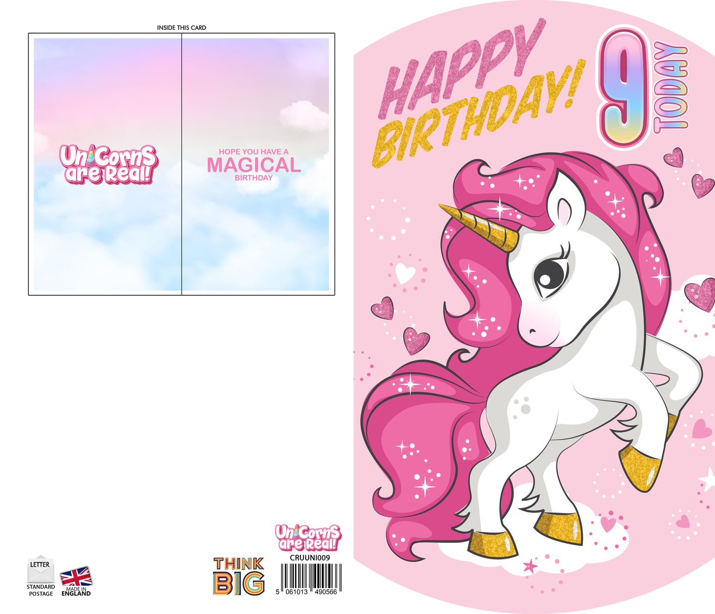 Unicorns Age 9 - Giant Size Birthday Card