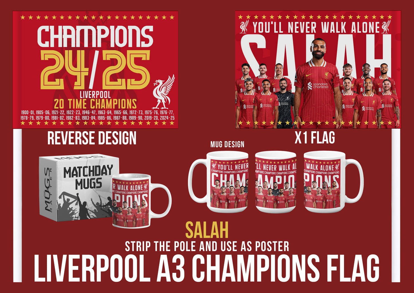 Liverpool Premier League Celebration 24/25 Flags - Salah