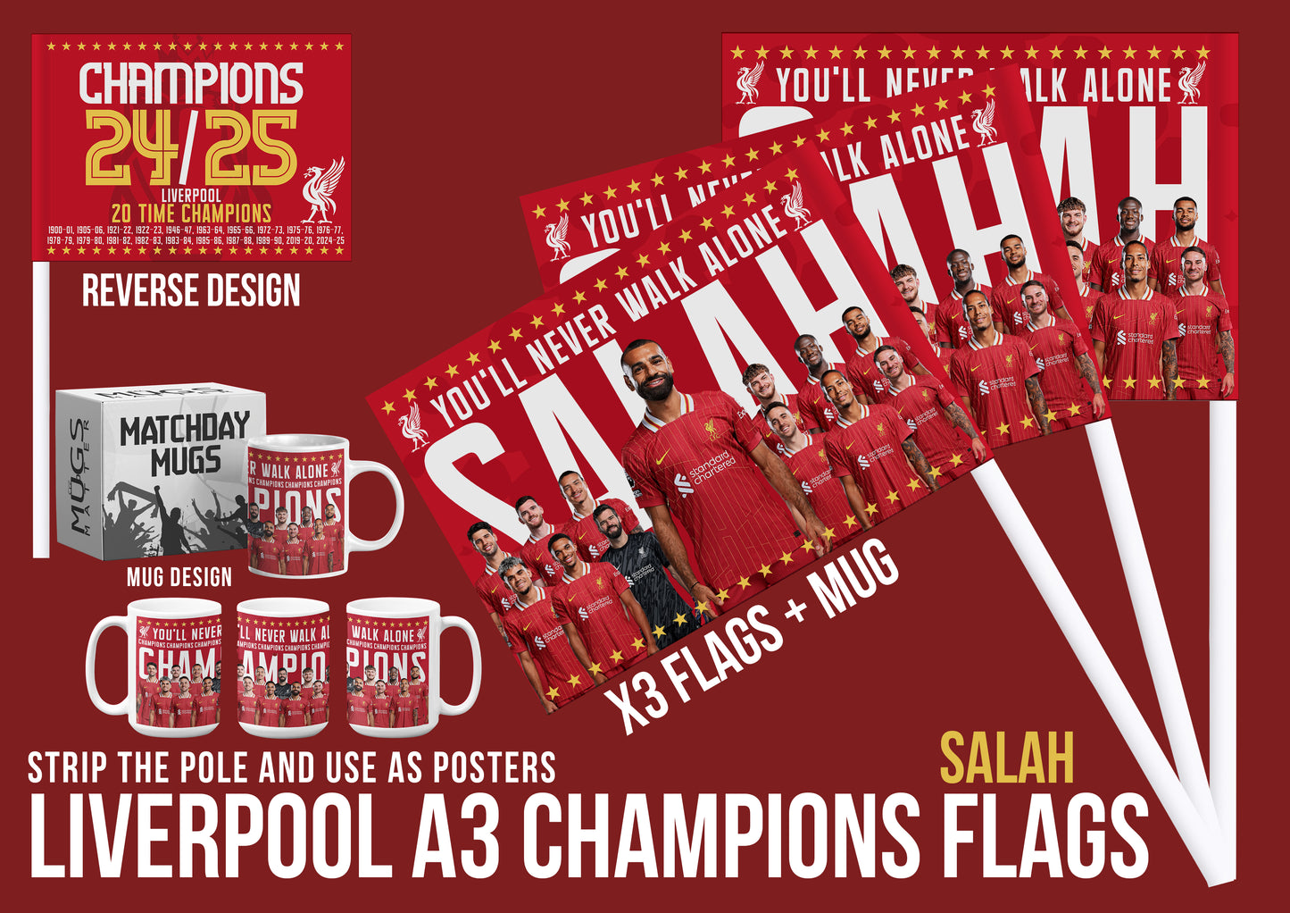 Liverpool Premier League Celebration 24/25 Flags - Salah