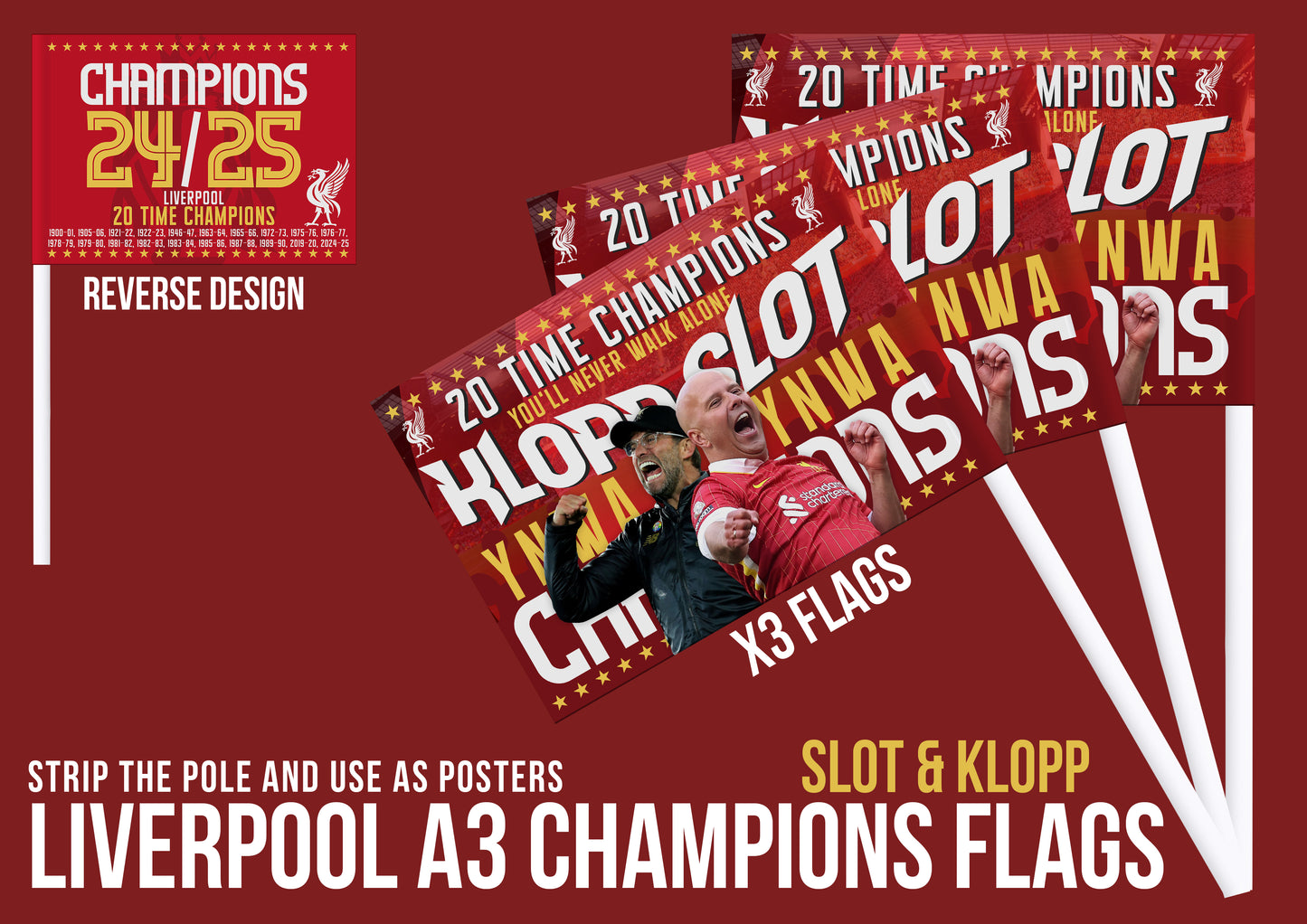 Liverpool Premier League Celebration 24/25 Flags - Klopp & Slot