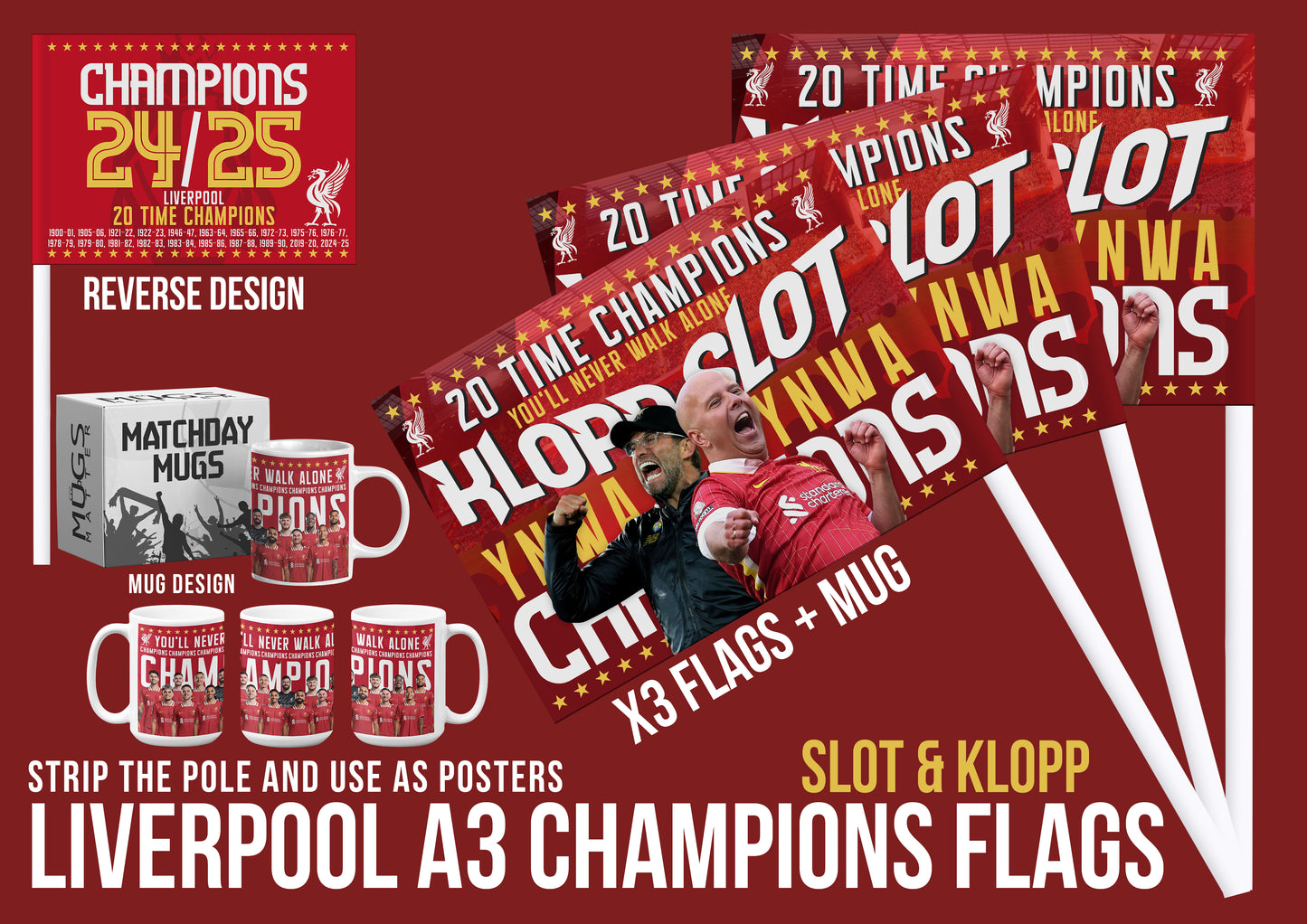 Liverpool Premier League Celebration 24/25 Flags - Klopp & Slot