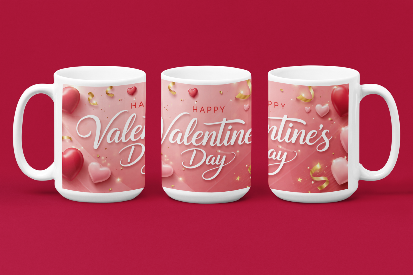 Happy Valentine's Day Red & Pink Hearts Mug