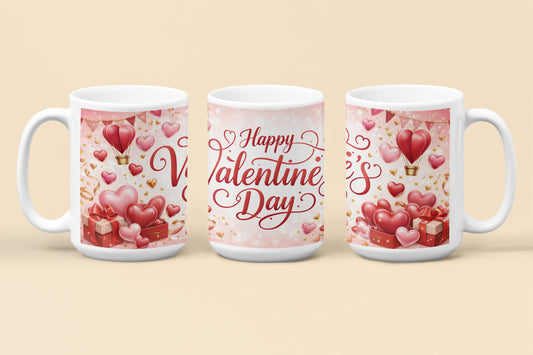 Happy Valentine's Day Ballon Hearts Mug