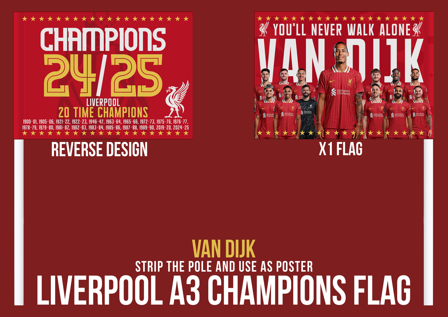 Liverpool Premier League Celebration 24/25 Flags - Van Dijk