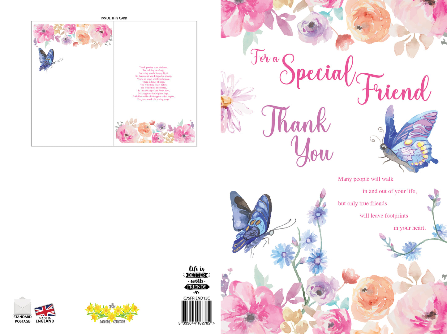 Pink Floral Butterfly Thank You