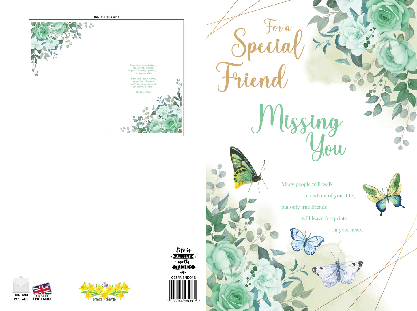 Green & Gold Floral Butterfly Missing You