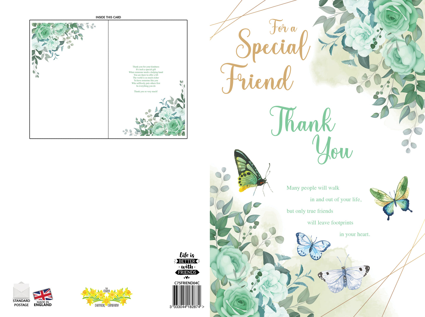 Green & Gold Floral Butterfly Thank You