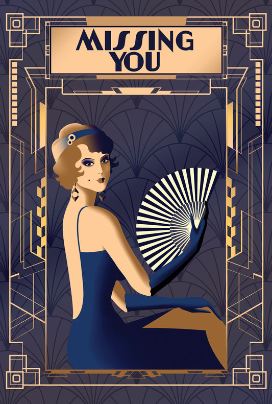 Woman In Blue Art Deco Missing You