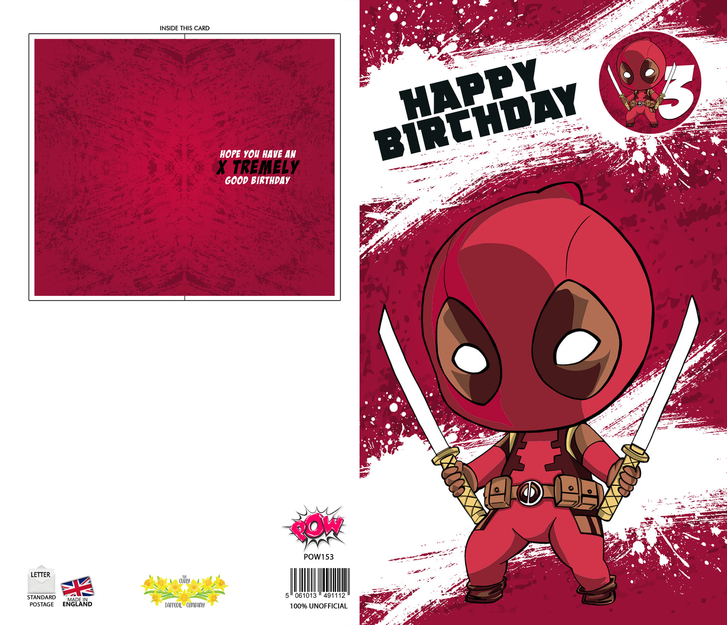 Deadpool Giant Size Birthday Card - Age 3,4,5