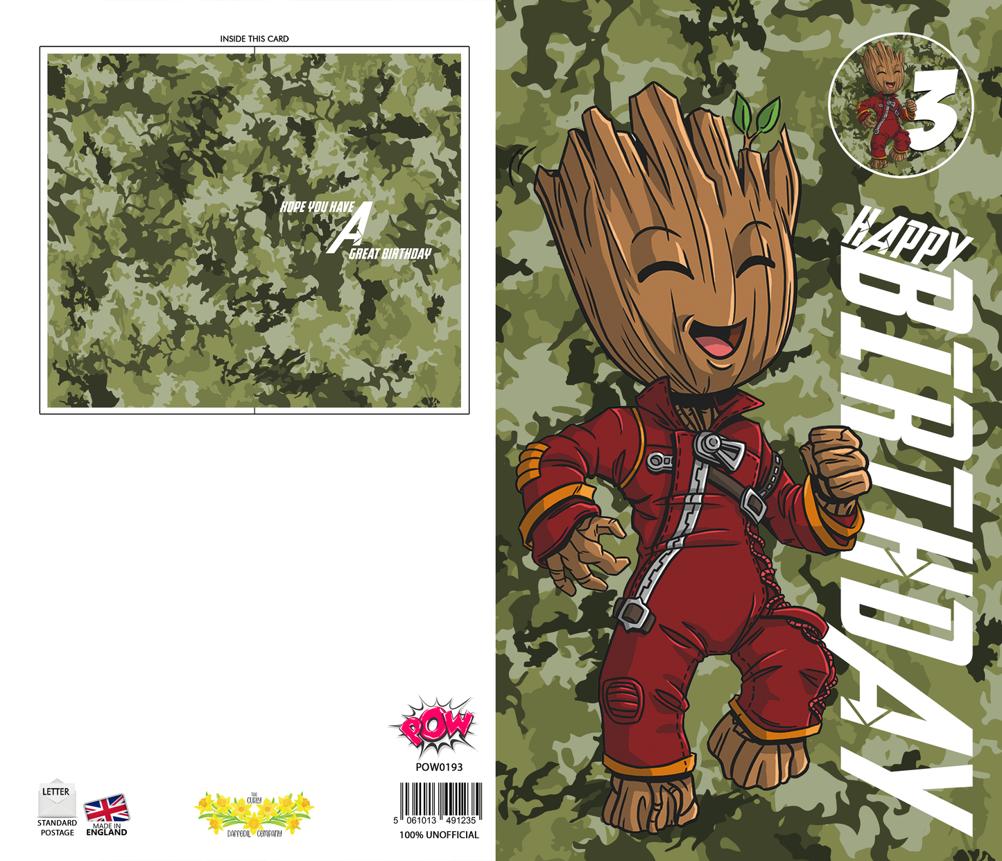 Baby Groot Giant Size Birthday Card - Age 3,4,5