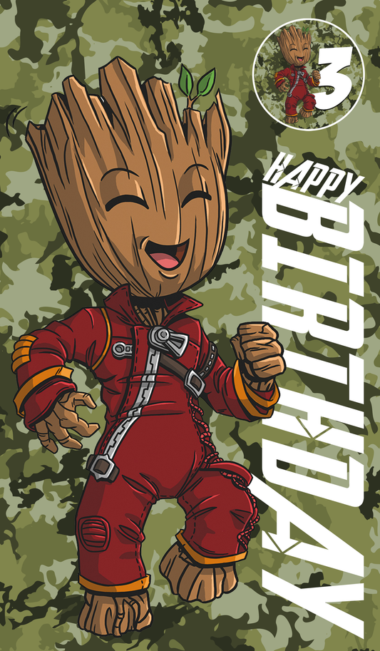 Baby Groot Giant Size Birthday Card - Age 3,4,5