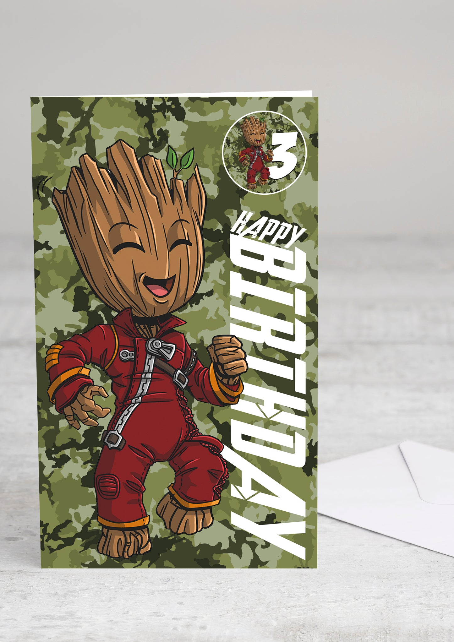 Baby Groot Giant Size Birthday Card - Age 3,4,5