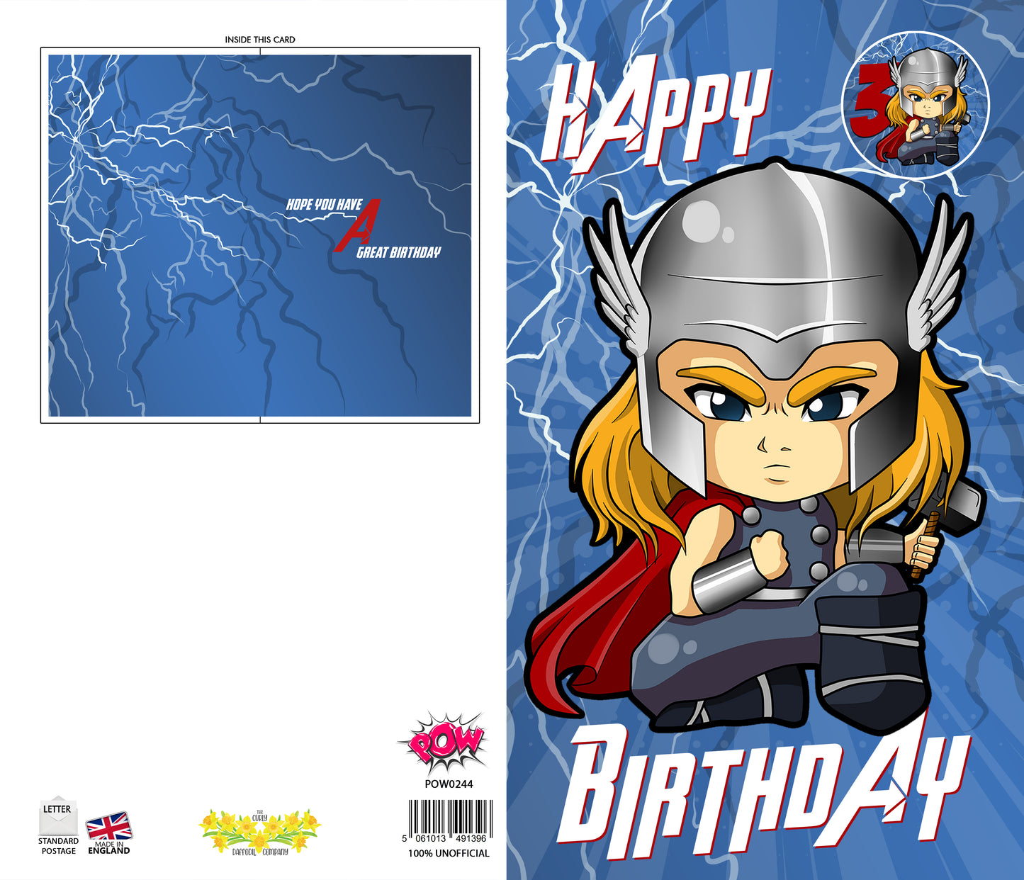 Thor Giant Size Birthday Card - Age 3,4,5