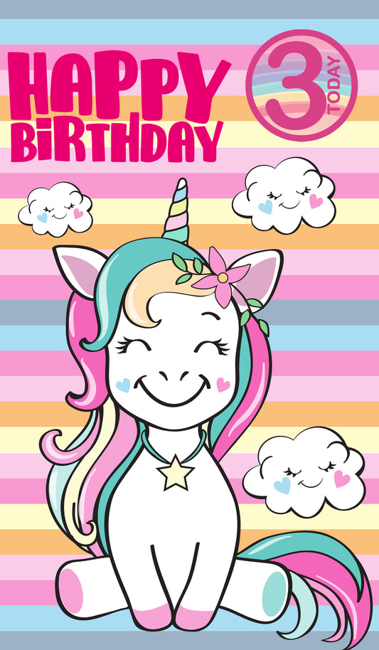 Unicorn Giant Size Birthday Card - Age 3